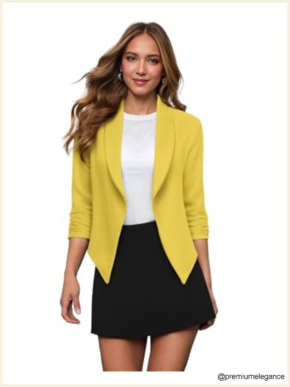 Ruched Sleeve Blazer Lightweight Open Front Office Workwear